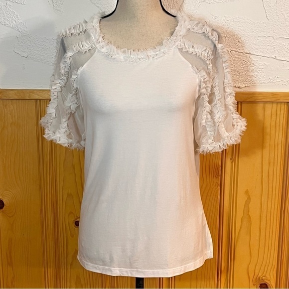 Kobi Halperin White Tee Shirt With Ruffle Sleeves Sz-S - Picture 2 of 7